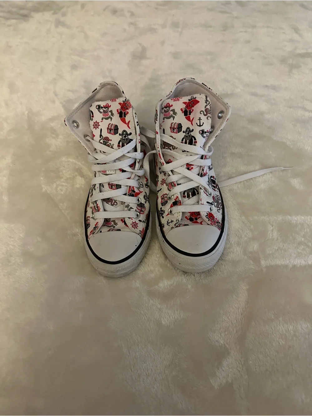 Converse Kids White High-Top Sneakers with Red & Black Pirate Print